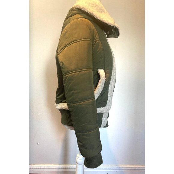 Cyn & Luca Women's Sustainable Bomber Jacket with Sherpa Trim Olive Green Color - Picture 5 of 7